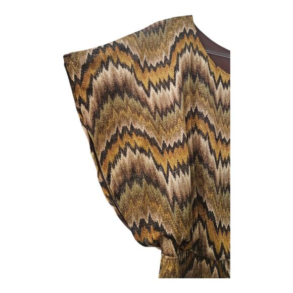 West Kei NWT Womens 3XL Blouse Gold Black Scoop Neck Elastic Waist Cape Sleeves - Picture 3 of 8